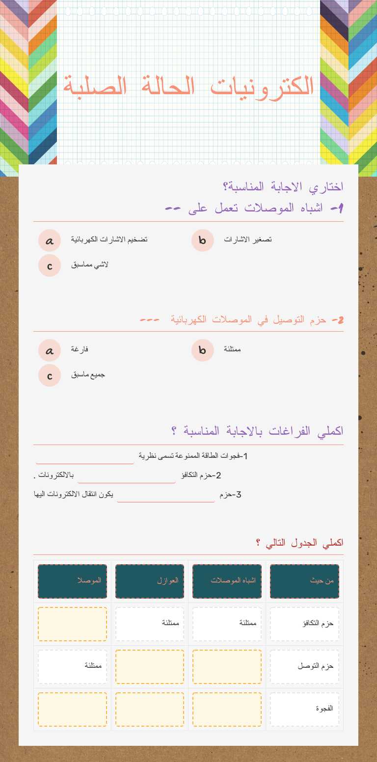 الكترونيات الحالة الصلبة worksheet preview image