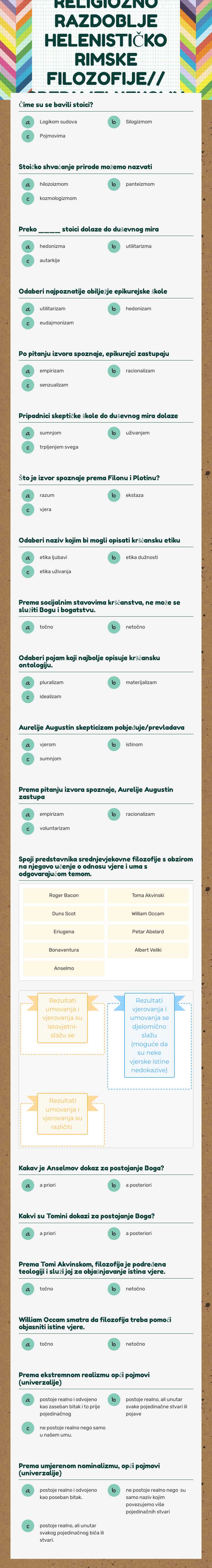 ETIČKO I RELIGIOZNO RAZDOBLJE HELENISTIČKO RIMSKE FILOZOFIJE// SREDNJEVJEKOVNA FILOZOFIJA Other worksheet preview