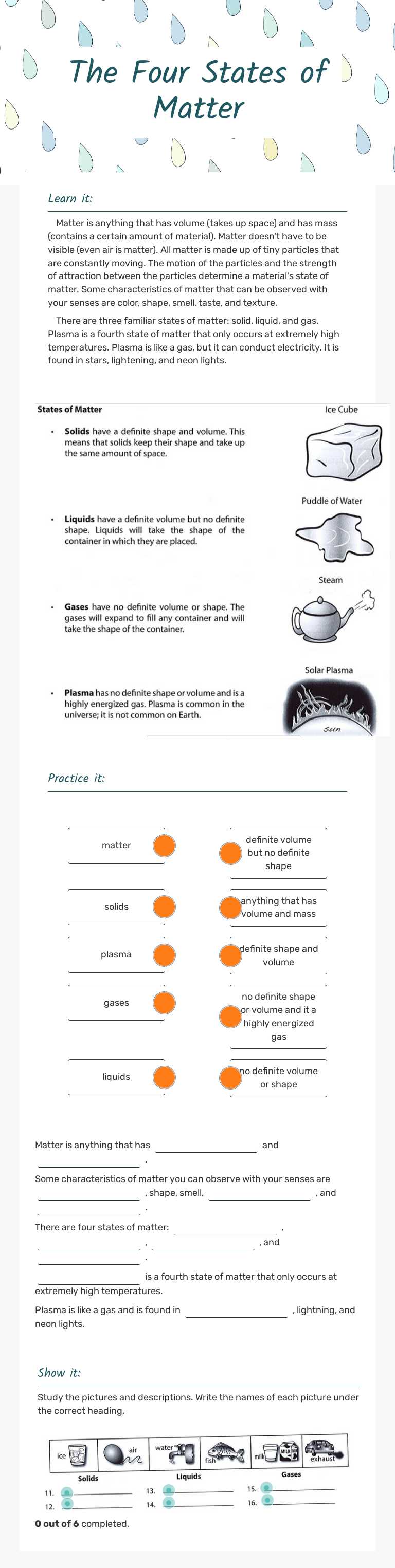 The Four States of Matter worksheet preview image