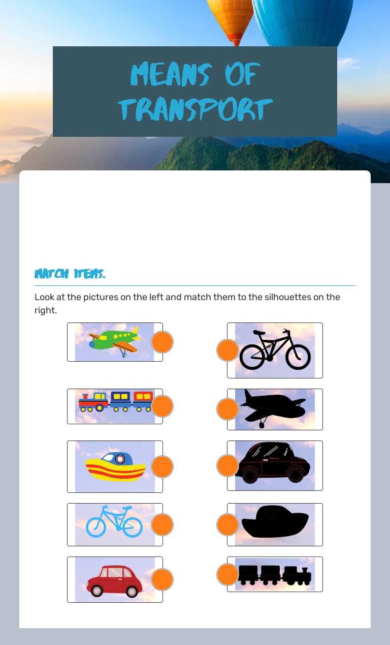 Means of transport worksheet preview image