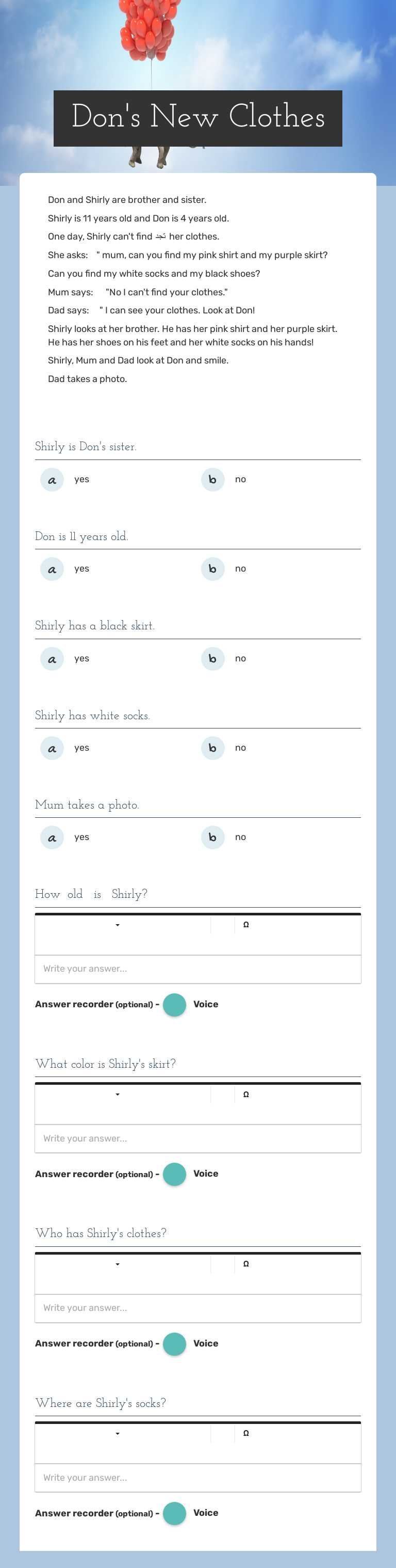 Don's New Clothes worksheet preview image