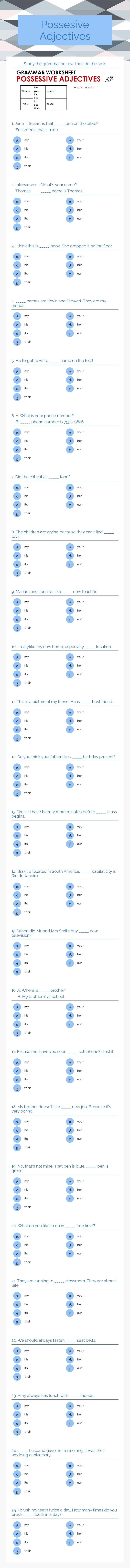 Possesive Adjectives worksheet preview image