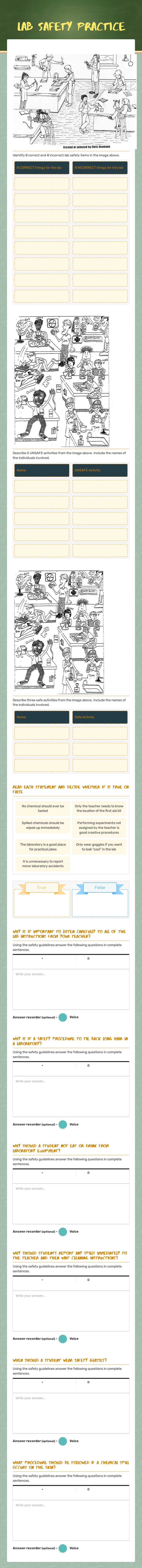 Lab safety Practice worksheet preview image