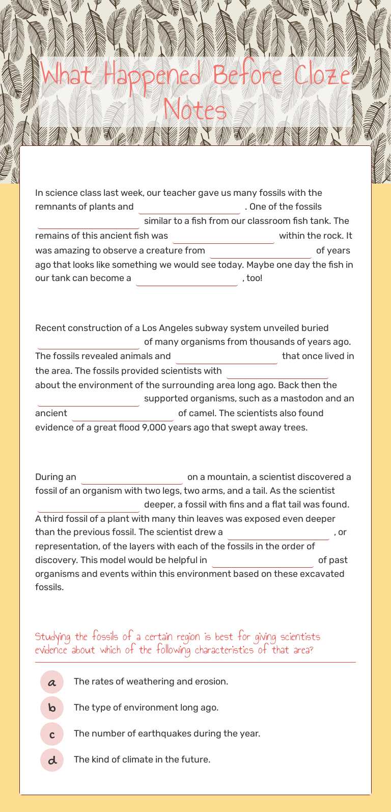 What Happened Before
Cloze Notes worksheet preview image