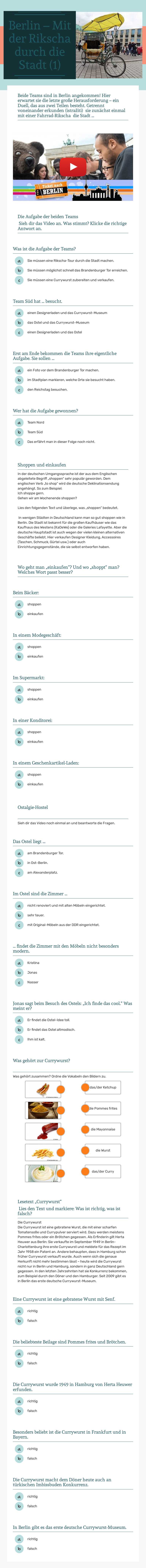 Berlin – Mit der Rikscha durch die Stadt (1) Grade 12 worksheet preview