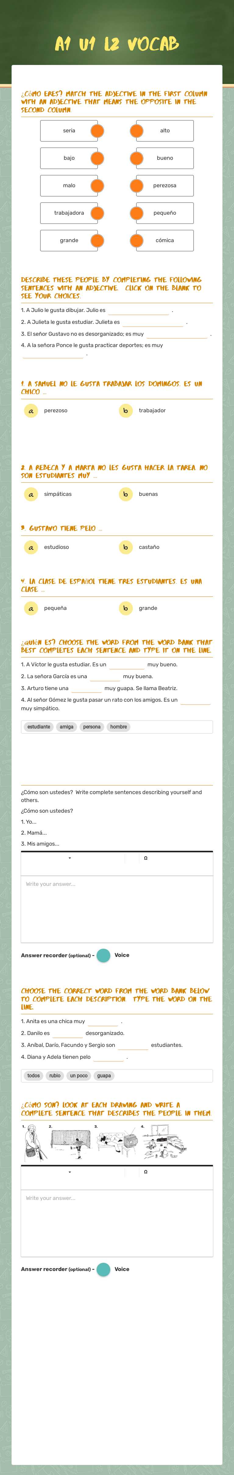 A1 U1 L2 vocab worksheet preview image