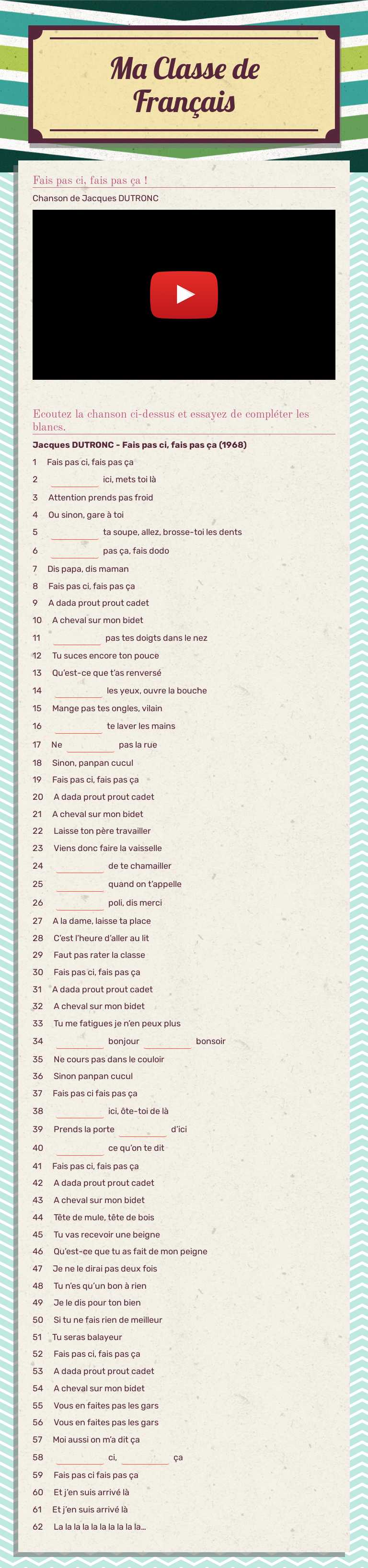 Ma Classe
de
Français worksheet preview image