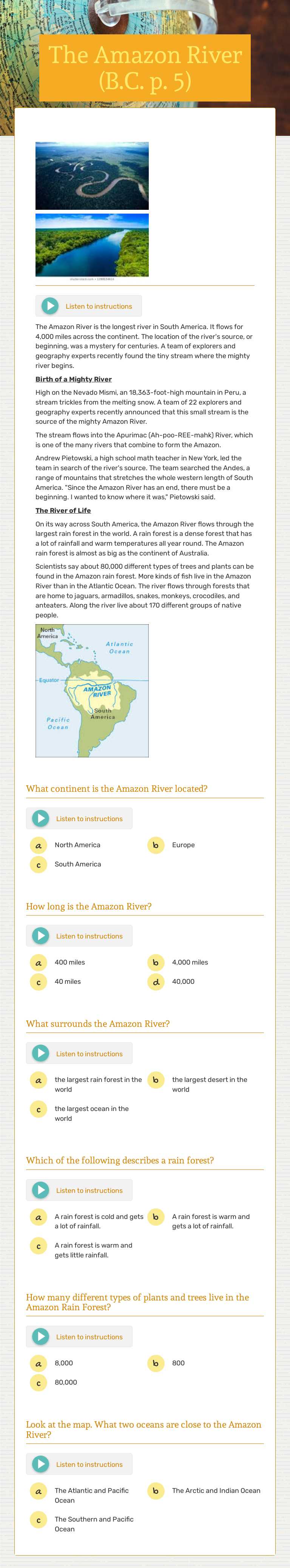 The Amazon River (B.C. p. 5) worksheet preview image