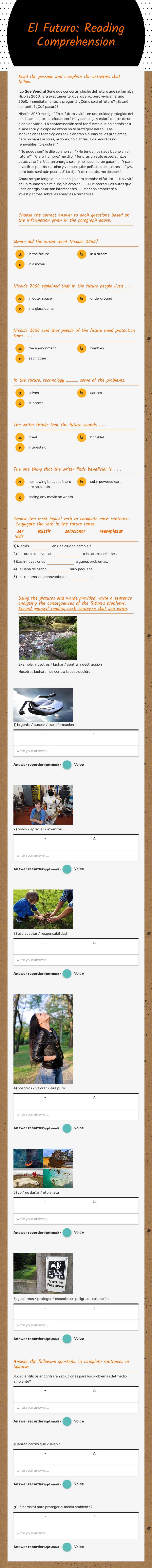 El Futuro:
Reading Comprehension worksheet preview image
