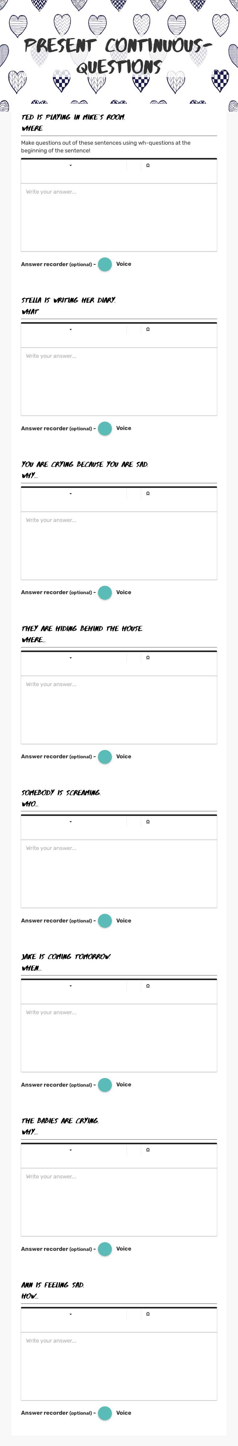 PRESENT CONTINUOUS-QUESTIONS worksheet preview image
