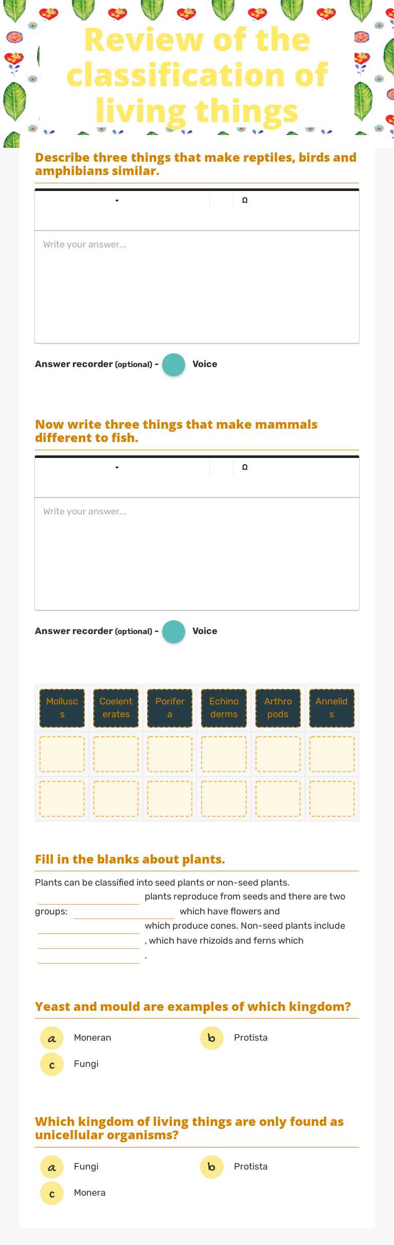 Review of the classification of living things worksheet preview image
