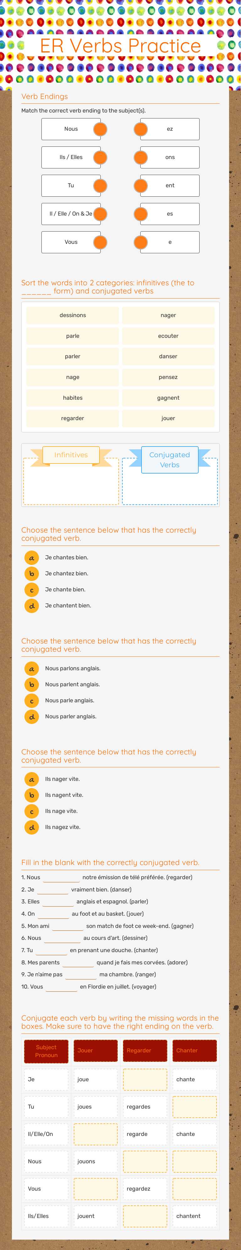 ER Verbs Practice Grade 7 worksheet preview