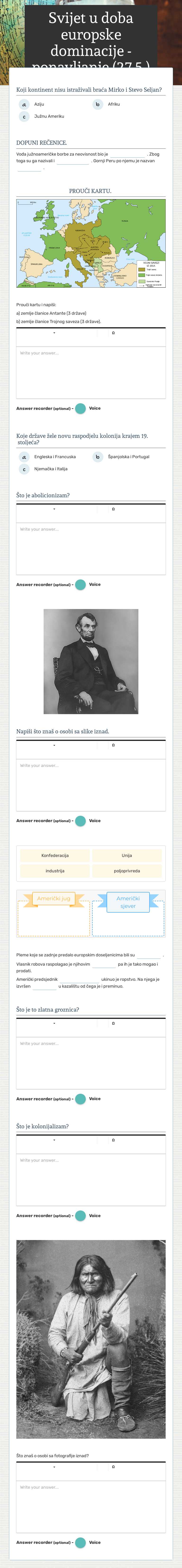 Svijet u doba europske dominacije - ponavljanje (27.5.) worksheet preview image