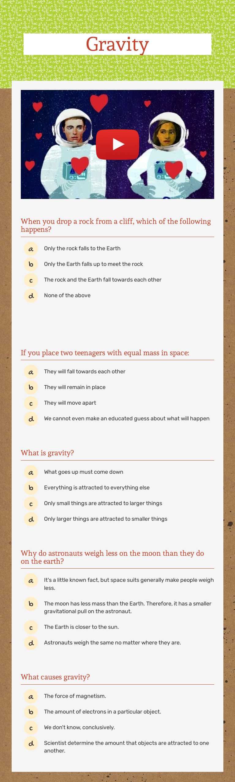 Gravity Grade 9 worksheet preview
