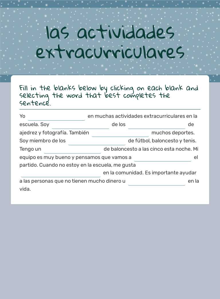 las actividades extracurriculares Grade 9 worksheet preview