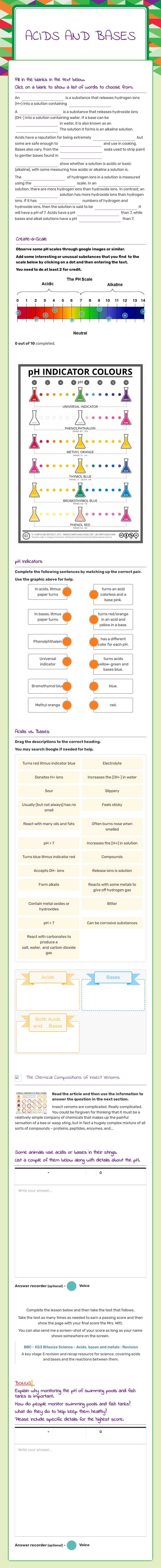Acids and Bases worksheet preview image