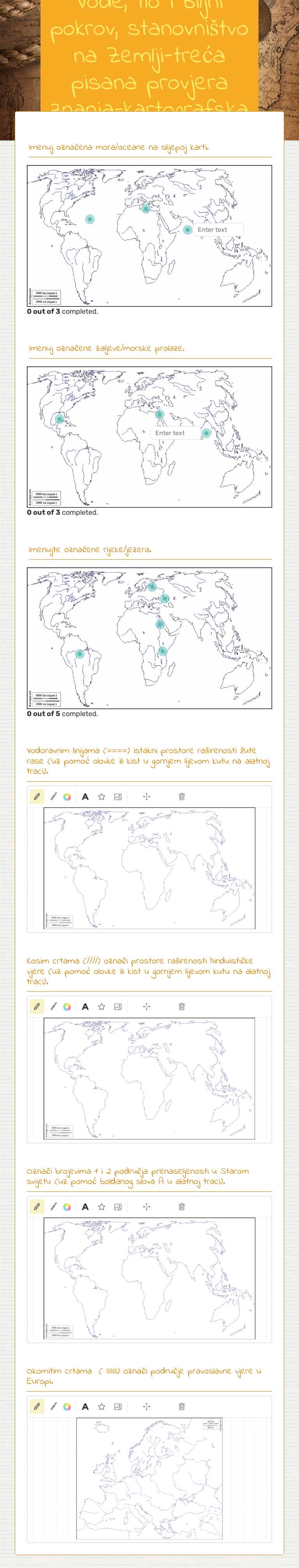 Vode, tlo i biljni pokrov, stanovništvo na Zemlji-treća pisana provjera znanja-kartografska pismenost-A grupa worksheet preview image