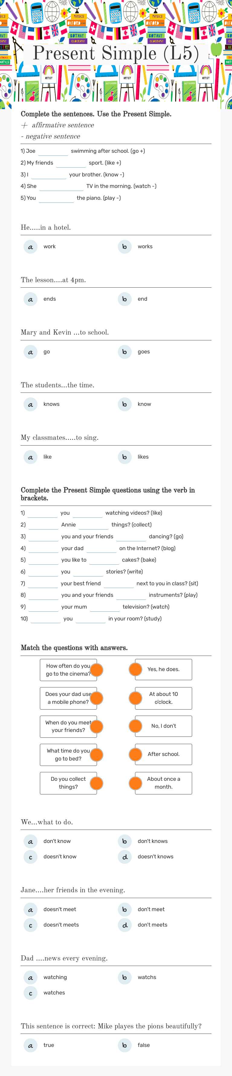 Present Simple (L5) Grade 5 worksheet preview