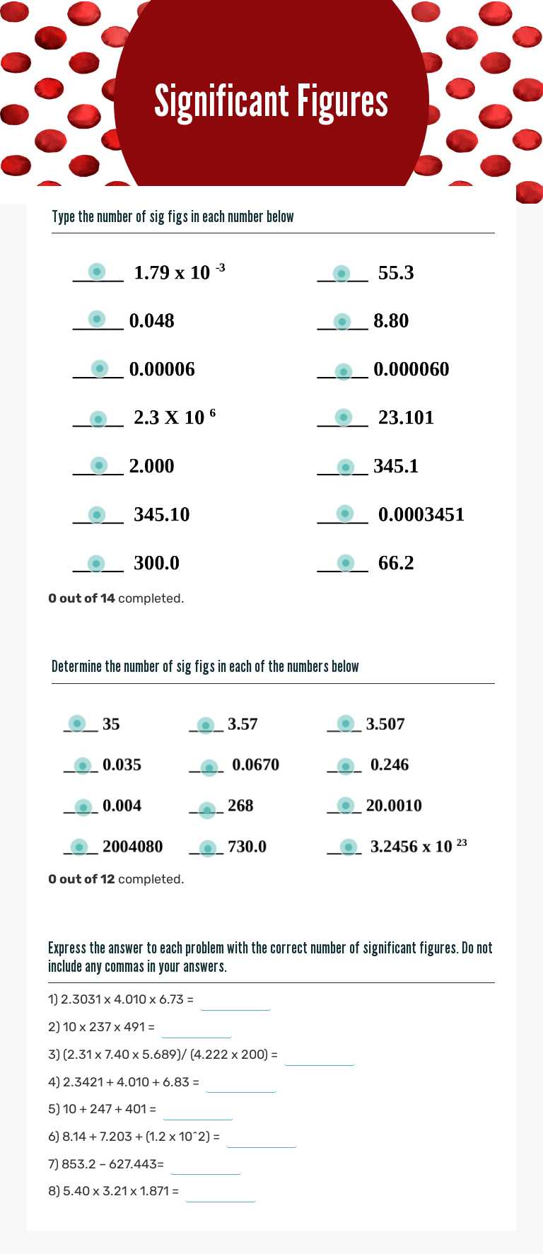 Significant Figures worksheet preview image