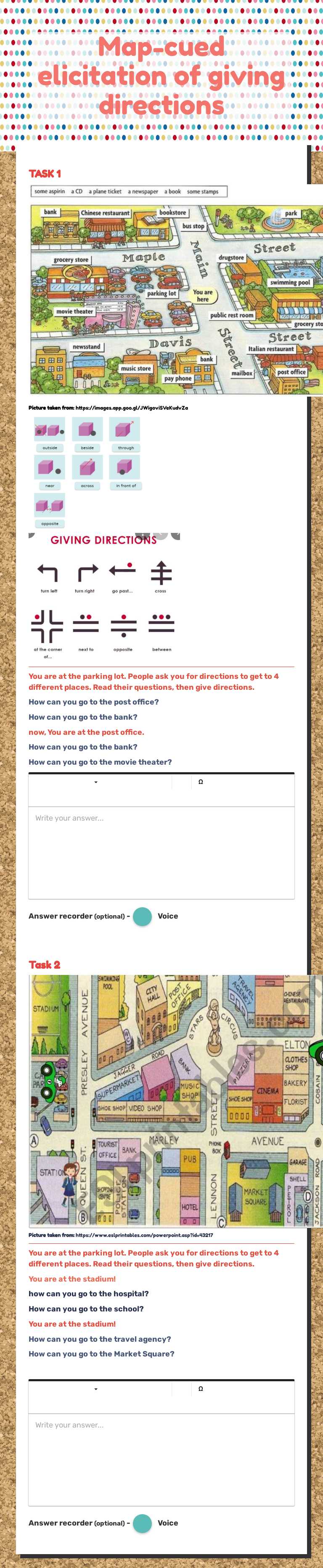Map-cued elicitation of giving directions worksheet preview image