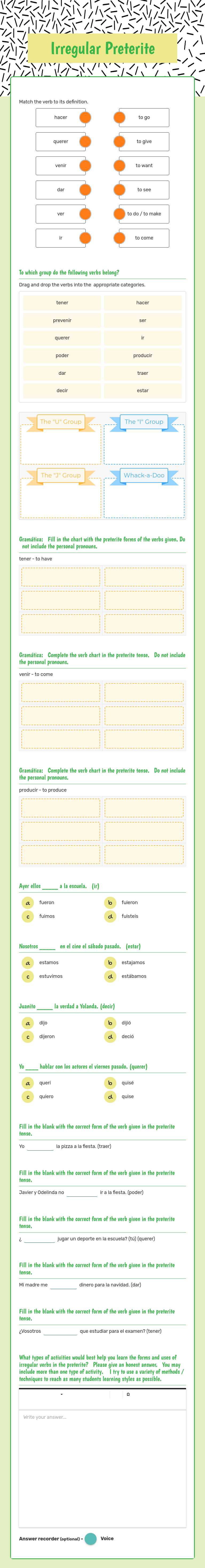 Irregular Preterite worksheet preview image