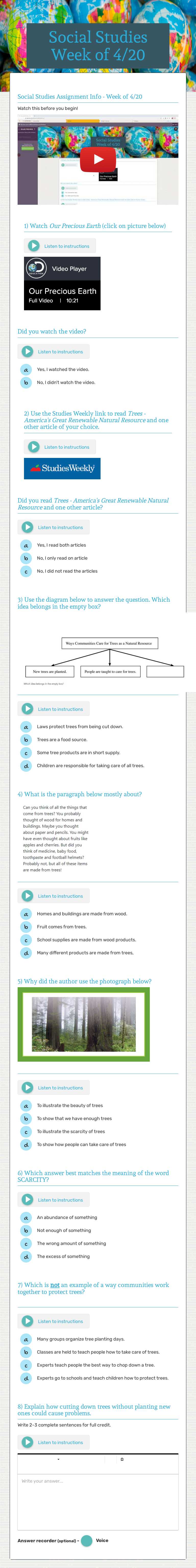Social Studies  Week of 4/20 worksheet preview image