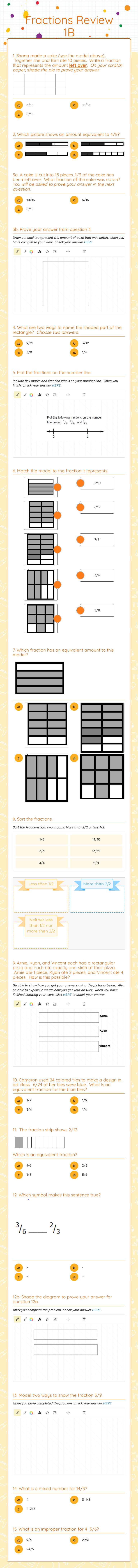 Fractions Review 1B worksheet preview image