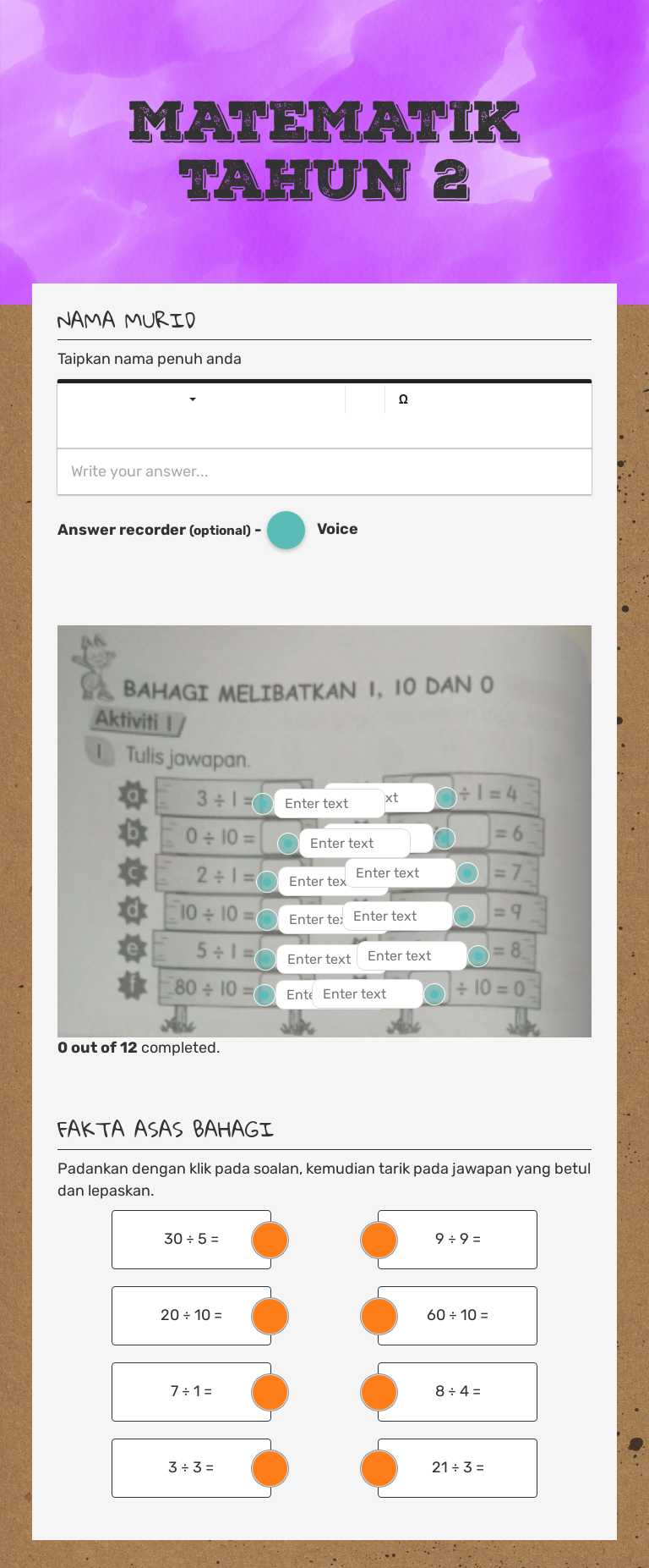 MATEMATIK TAHUN 2 worksheet preview image