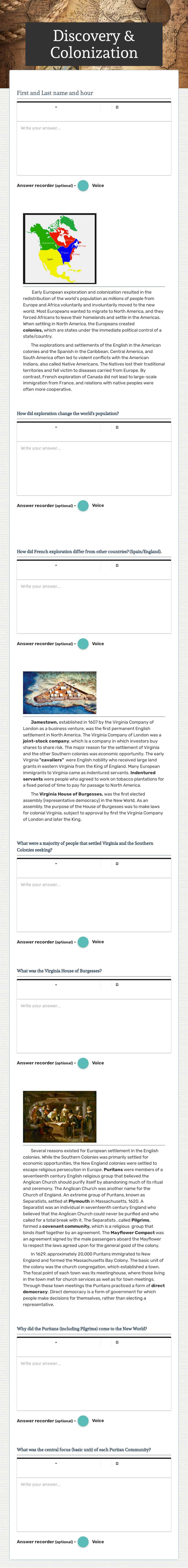 Discovery & Colonization Grade 11 worksheet preview
