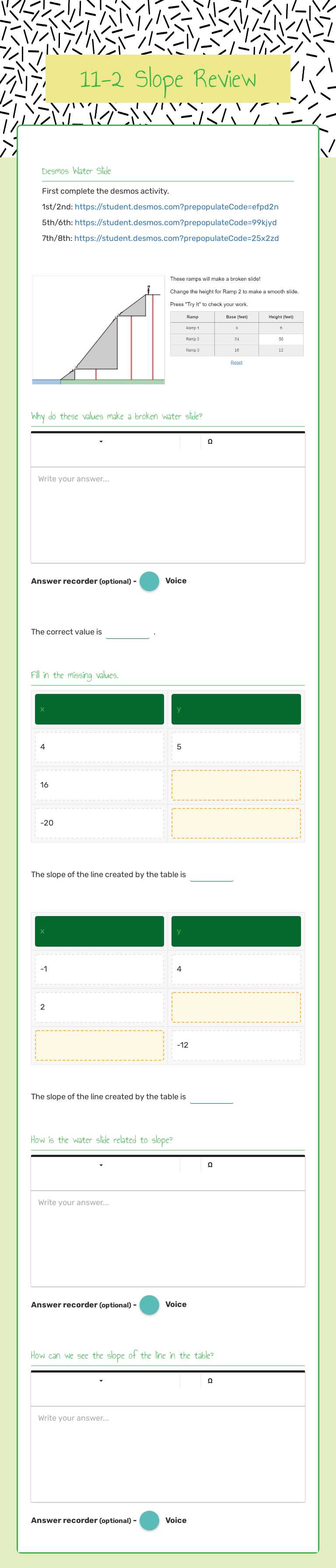 11-2 Slope Review worksheet preview image