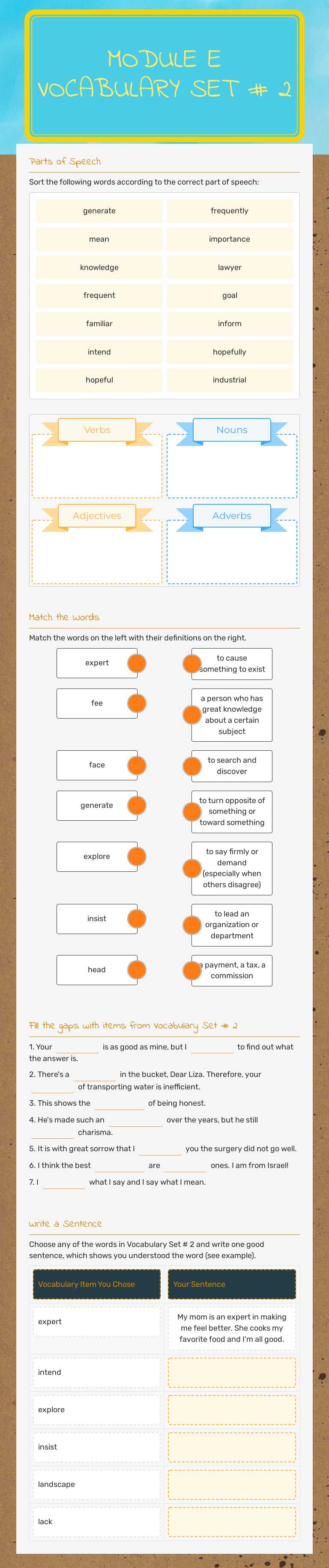 Module E
Vocabulary set # 2 worksheet preview image