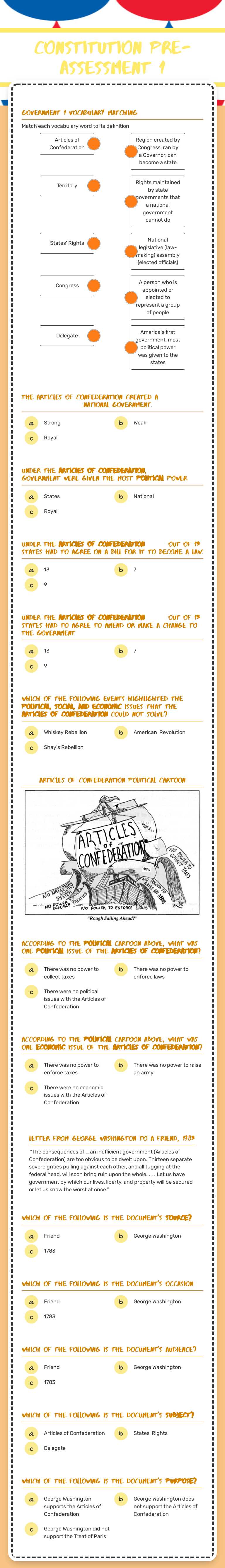 Constitution Pre-Assessment 1 Grade 7 worksheet preview