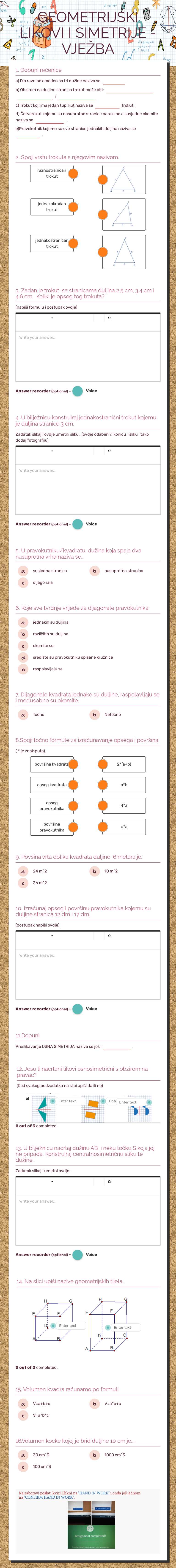 GEOMETRIJSKI LIKOVI I SIMETRIJE - VJEŽBA worksheet preview image