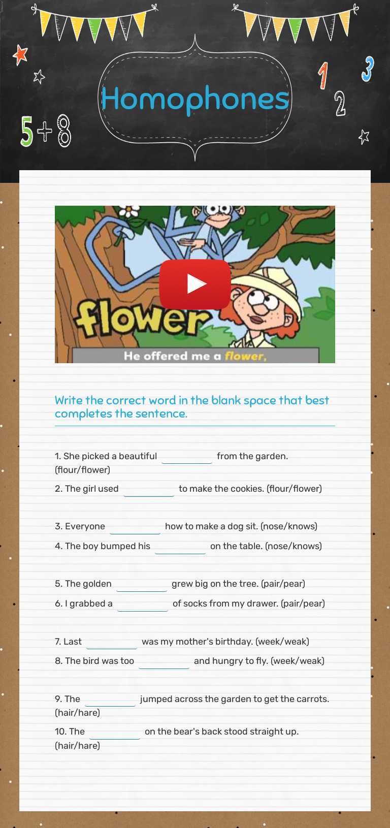 Homophones worksheet preview image