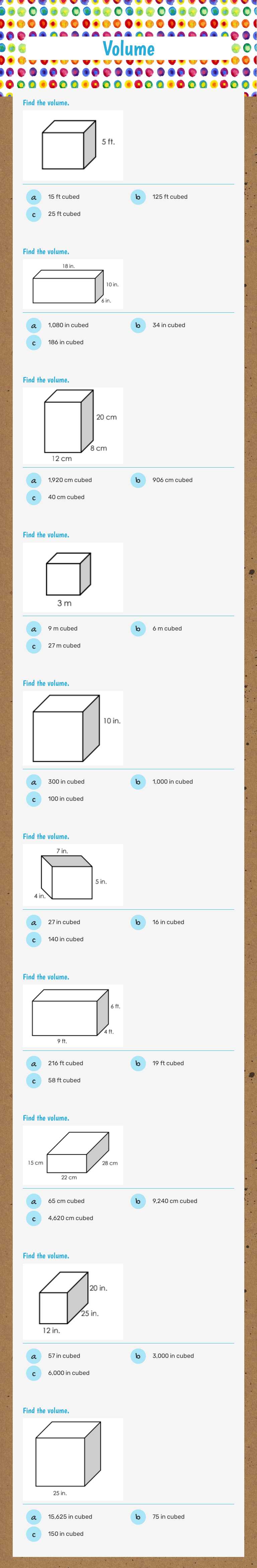 Volume worksheet preview image