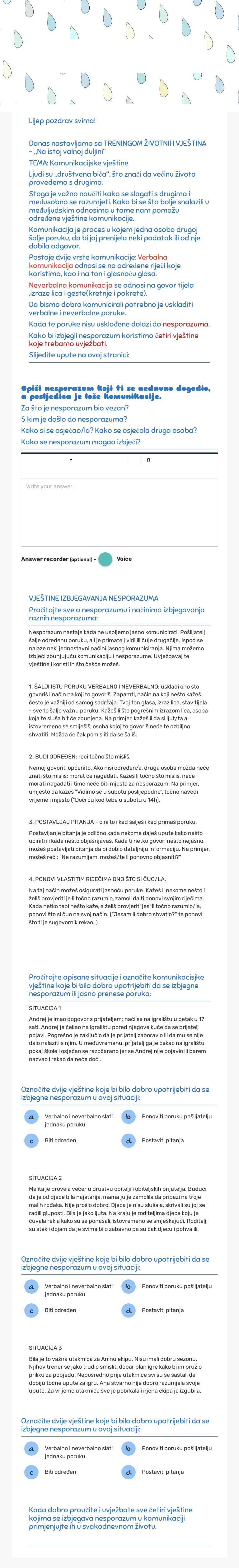 KOMUNIKACIJSKE VJEŠTINE worksheet preview image
