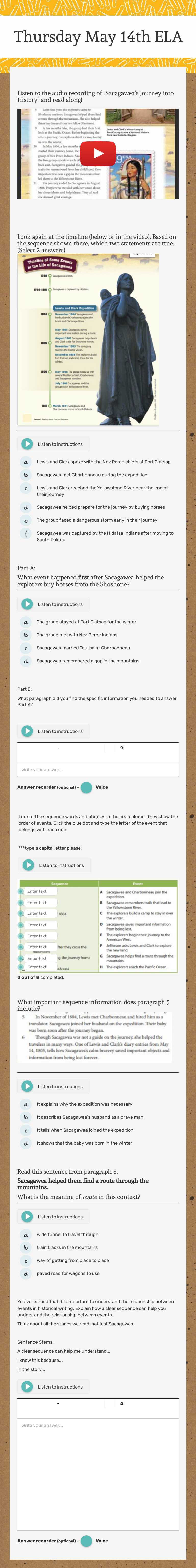 Thursday May 14th ELA worksheet preview image