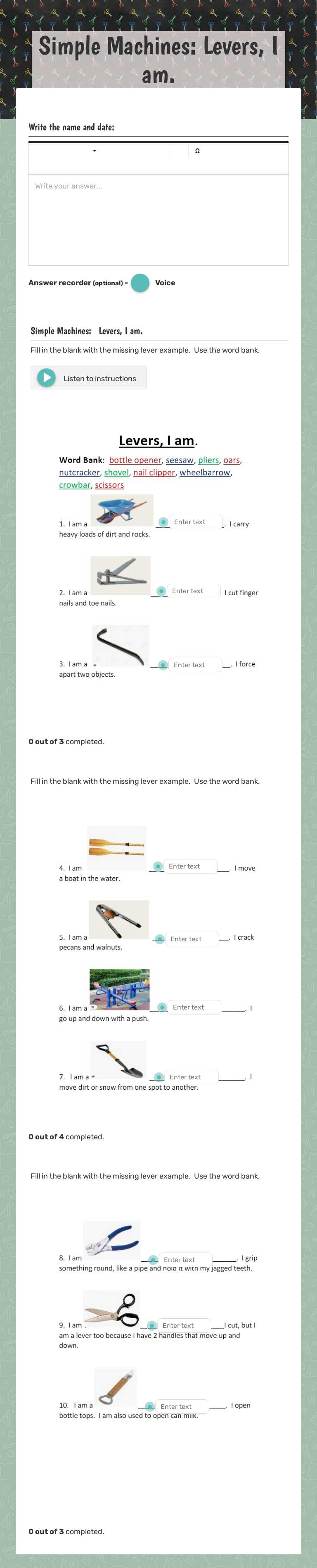 Simple Machines:  Levers, I am. worksheet preview image