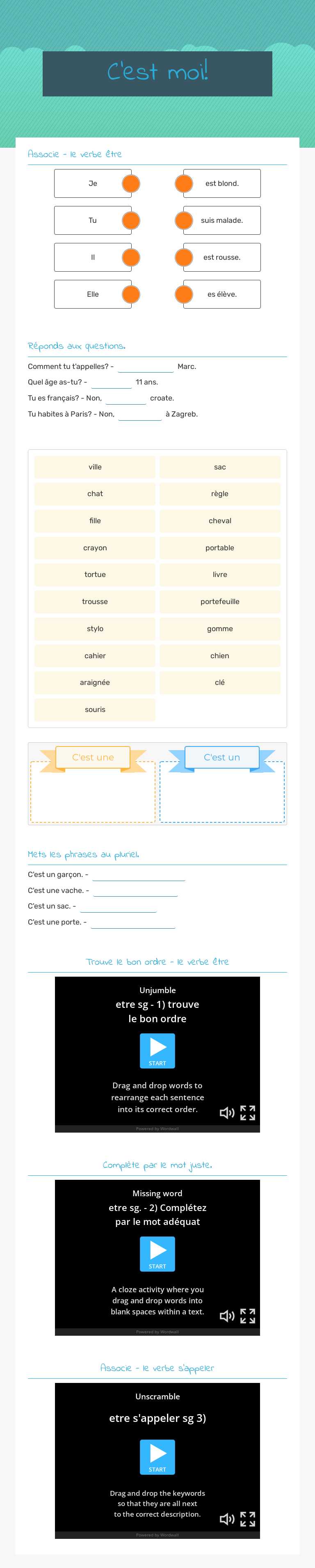 C'est moi! worksheet preview