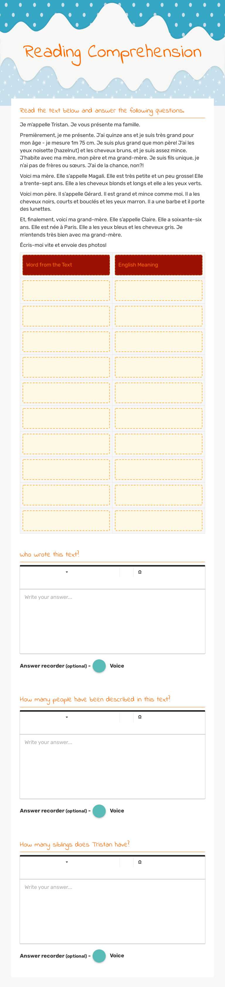 Reading Comprehension worksheet preview image
