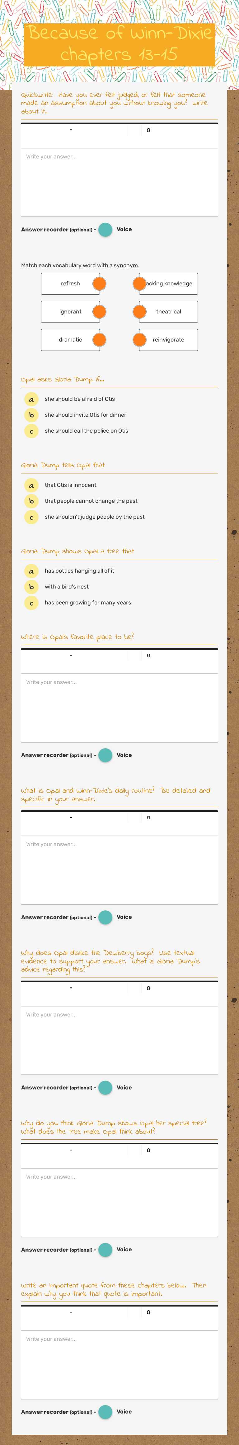 Because of Winn-Dixie chapters 13-15 Grade 4 worksheet preview