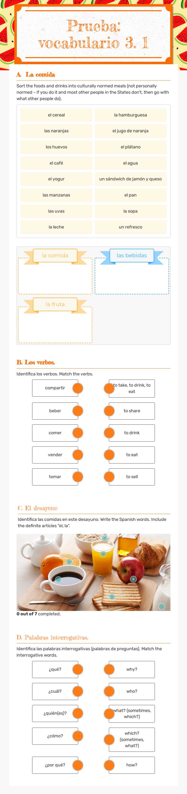 Prueba: vocabulario 3. 1 Grade 9 worksheet preview