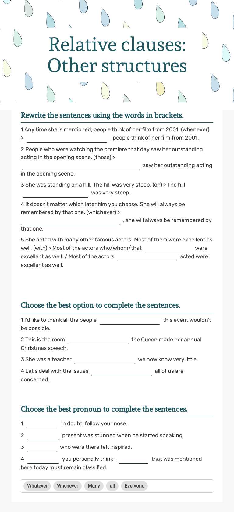 Relative clauses: Other structures worksheet preview image