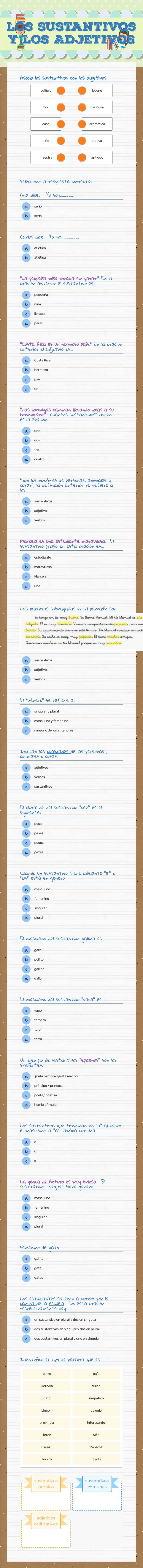 Los sustantivos y los Adjetivos Grade 5 worksheet preview