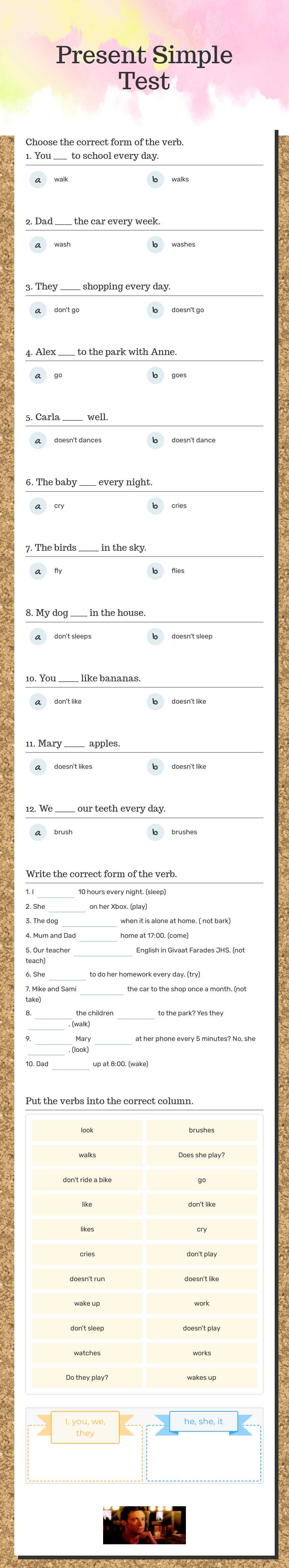 Present Simple Test worksheet preview image