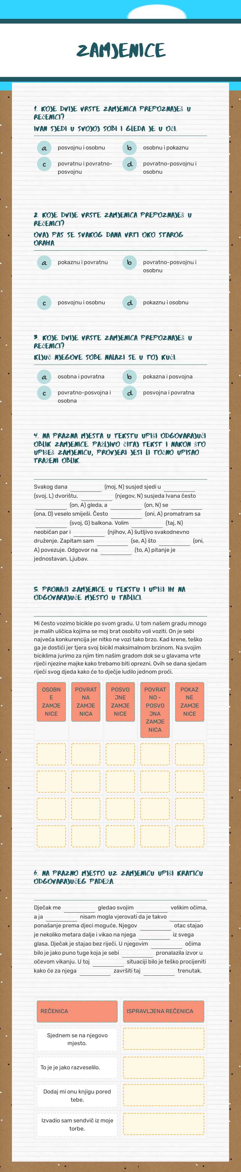 ZAMJENICE Grade 6 worksheet preview