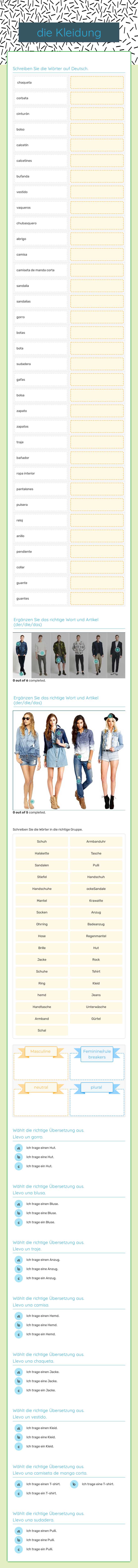 die Kleidung worksheet preview image