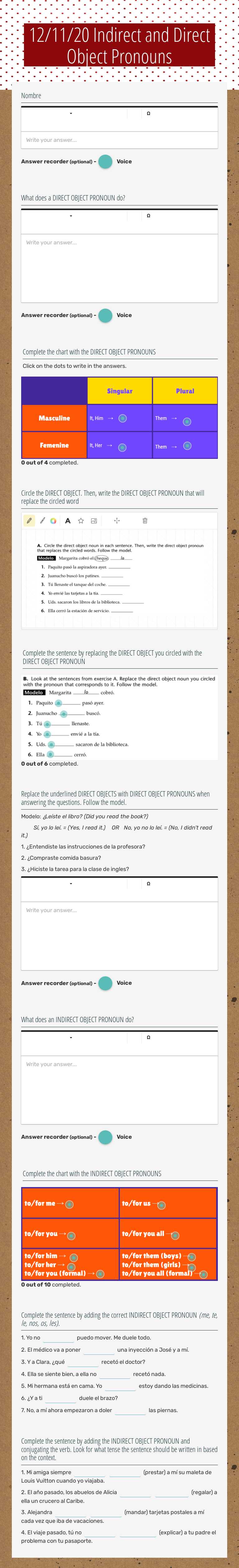 Esp.2 Indirect and Direct Object Pronouns worksheet preview image