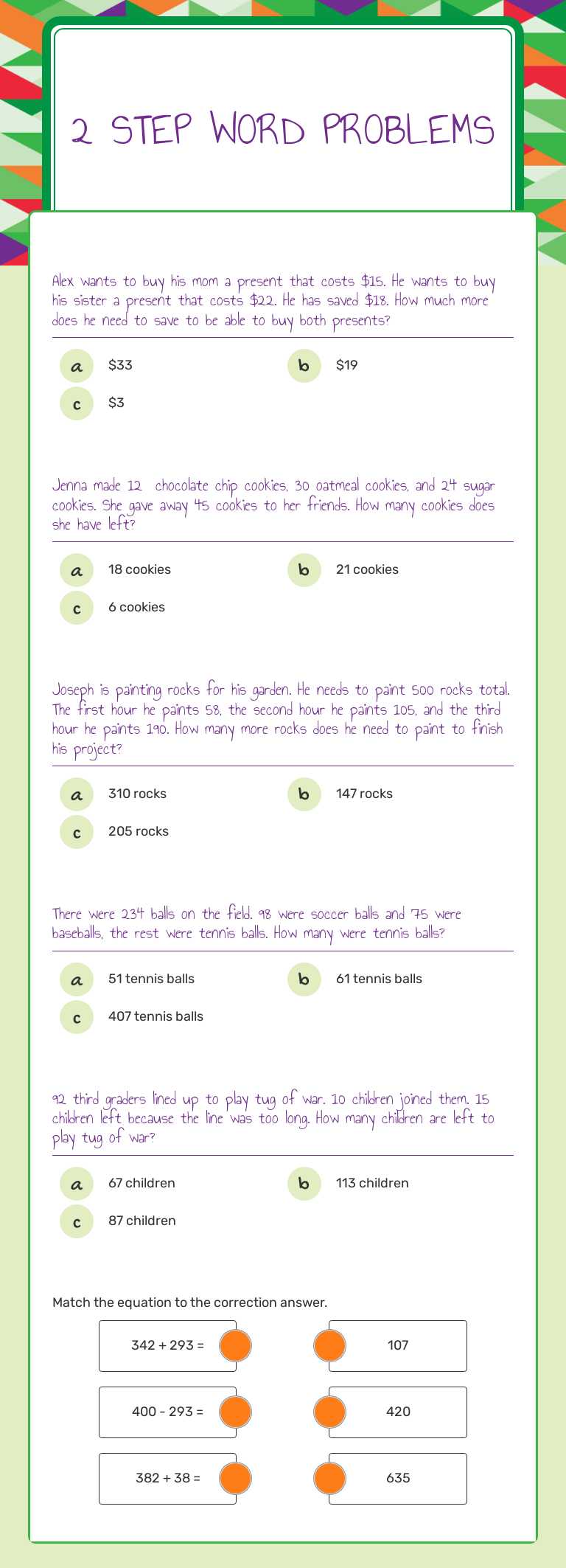 2 Step 
Word Problems worksheet preview image