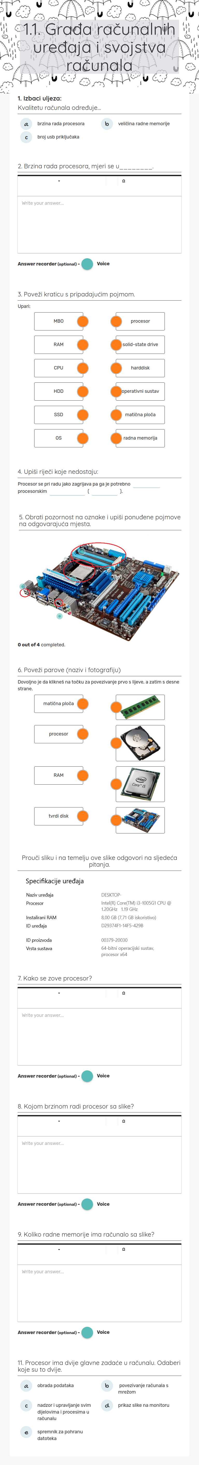1.1. Građa računalnih uređaja i  svojstva računala worksheet preview image